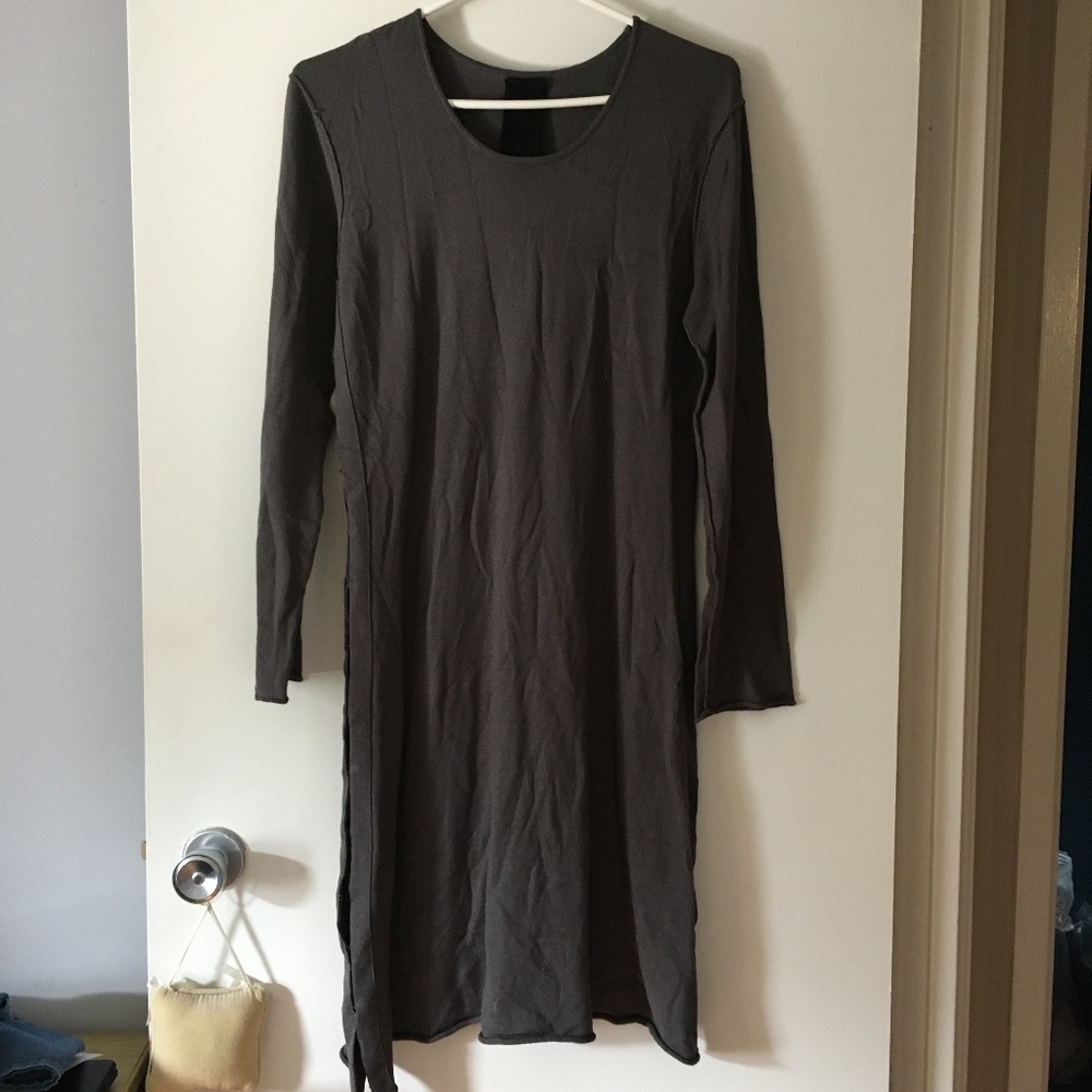 RUNDHOLZ Grey Knit Exposed Seam Hook + Eye Side Dress L